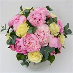 Pink Peony and cream rose hand tied