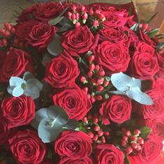 50 Red Roses in handtied bouquet